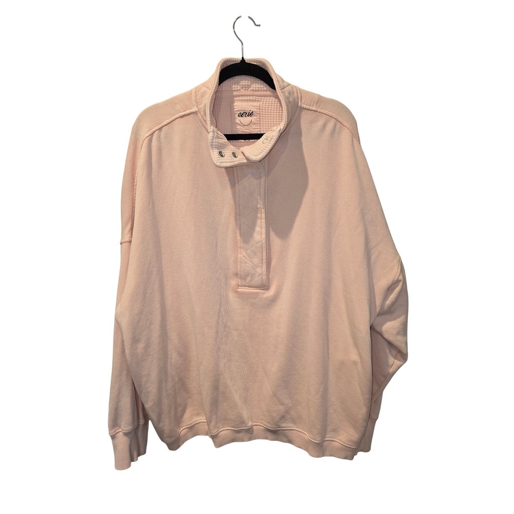 aerie Light Pink Pullover Snap-Tab Funnel Neck Sweatshirt